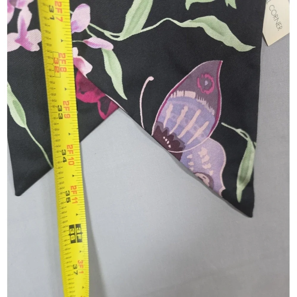 NWT Womens Silk‎ Scarf Butterfly Floral Multi Color Square Tie Casual Corner